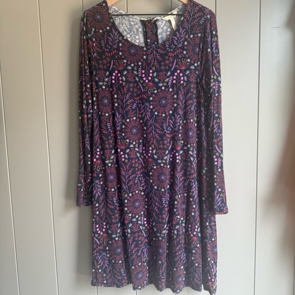 Matilda Jane Resolution Navy Floral Long Sleeve Jersey Trapeze Dress Size Large - Picture 12 of 12